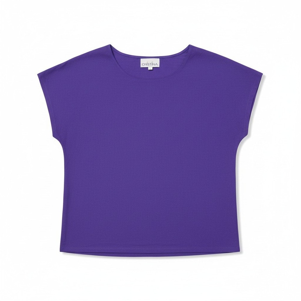 Cristina Purple Short Sleeve Crew Neck, Women's Small Top, Violet Blouse‎